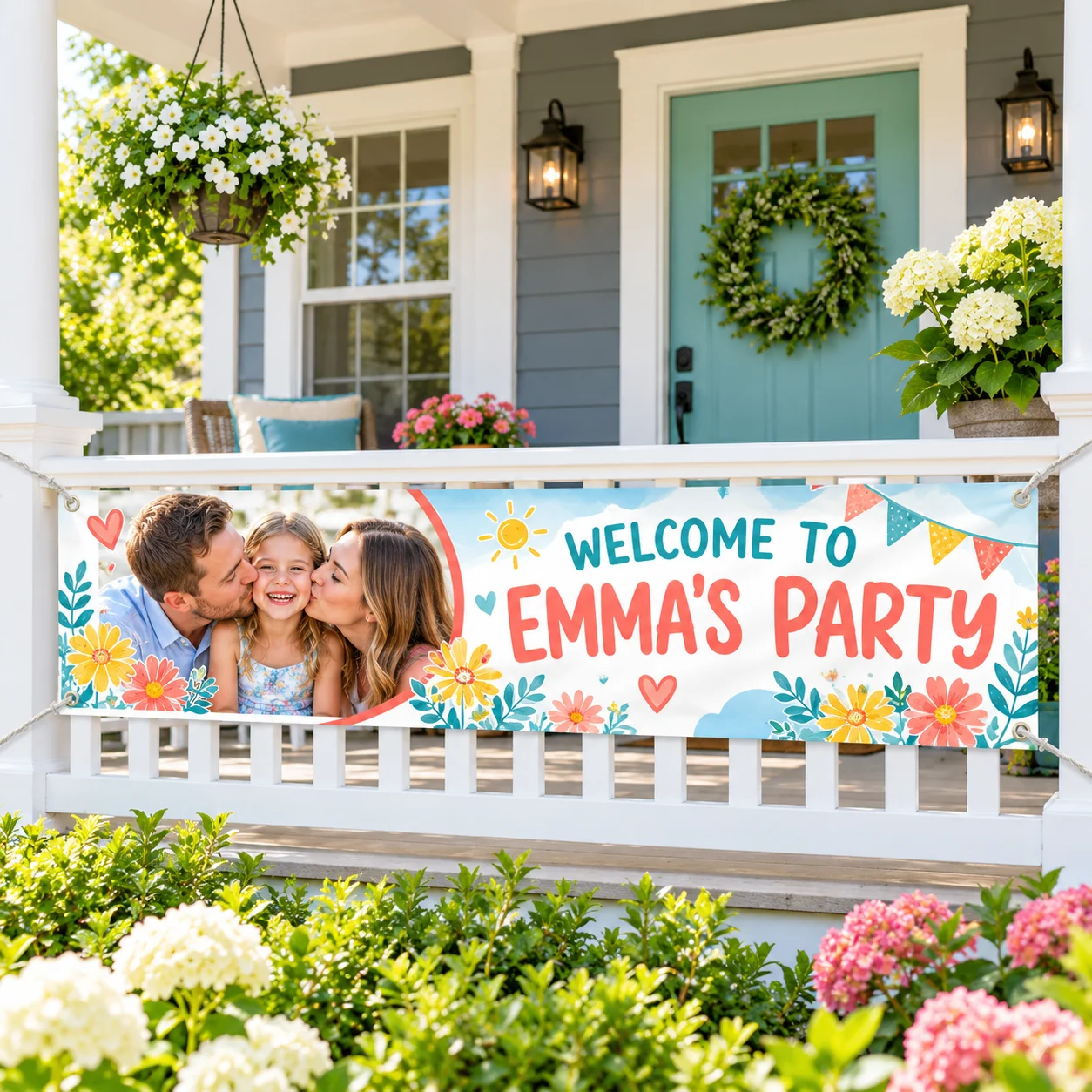 Personalized Balcony Railing Flag Custom Name Photo Outdoor Banner 300x50cm Polyester Pongee with 4 Corner Eyelets for Parties
