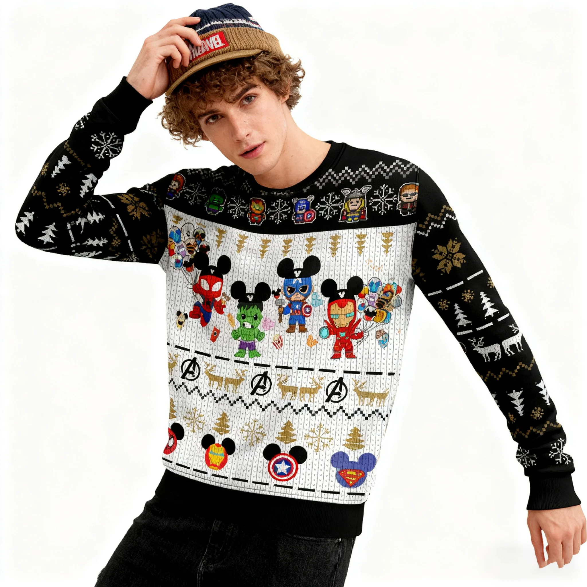 الرجل العنكبوت هالك كابتن أمريكا الرجل الحديدي مارفل خارقة Q نسخة المنتقمون شعار مفعم بالحيوية والإبداعية عيد الميلاد سترة قبيحة