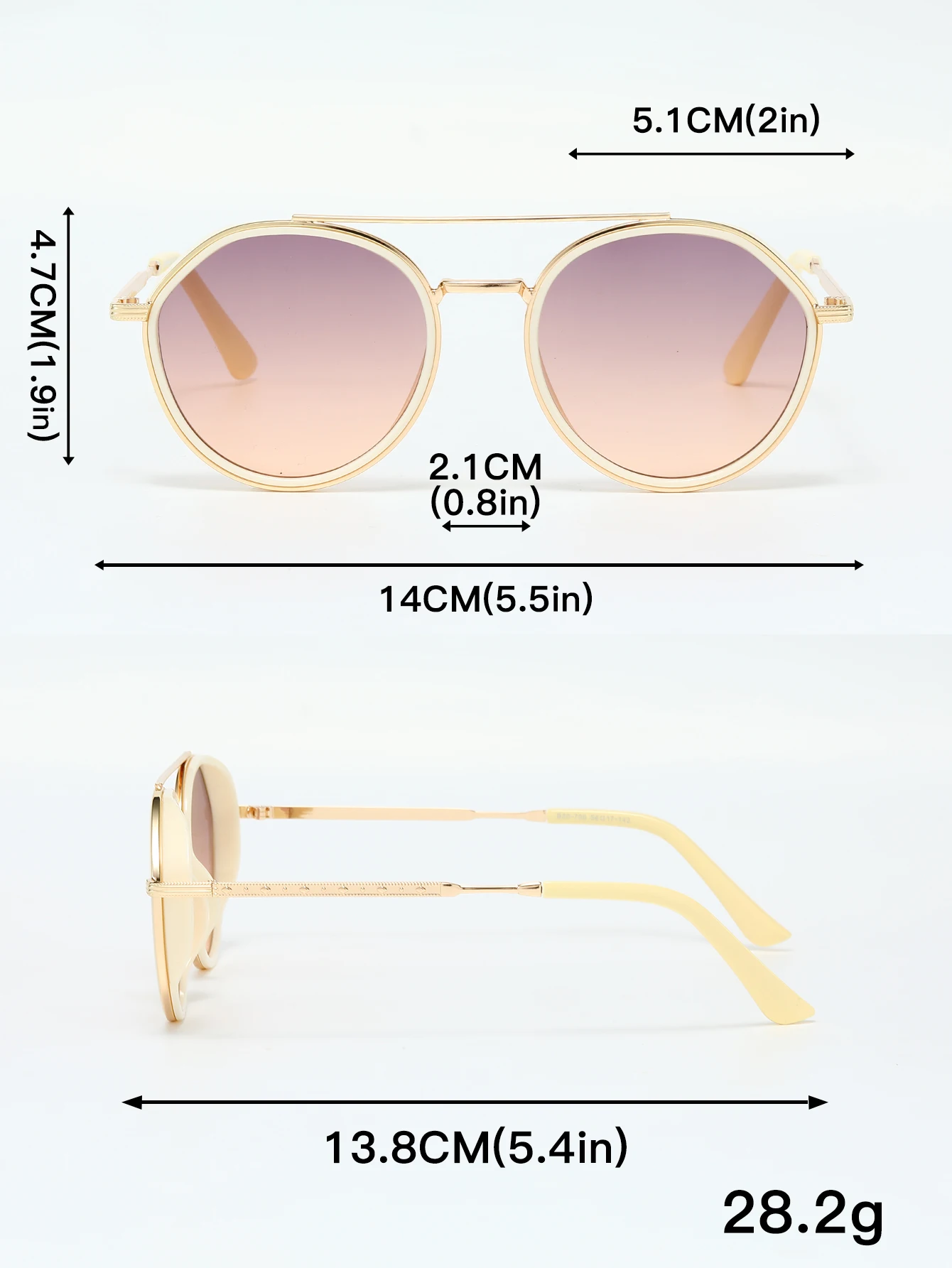 1Pc Retro Metal Double Bridge Toad Frame Glasses Beige Frame Classic Luxury Fashion Design Fashion Street Style Party Glasses — zdjęcie 5