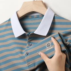 2024 Summer Men's Short Sleeved Classic Striped POLO Shirt Casual Fashion Comfortable Breathable Versatile Men's Top T-shirt