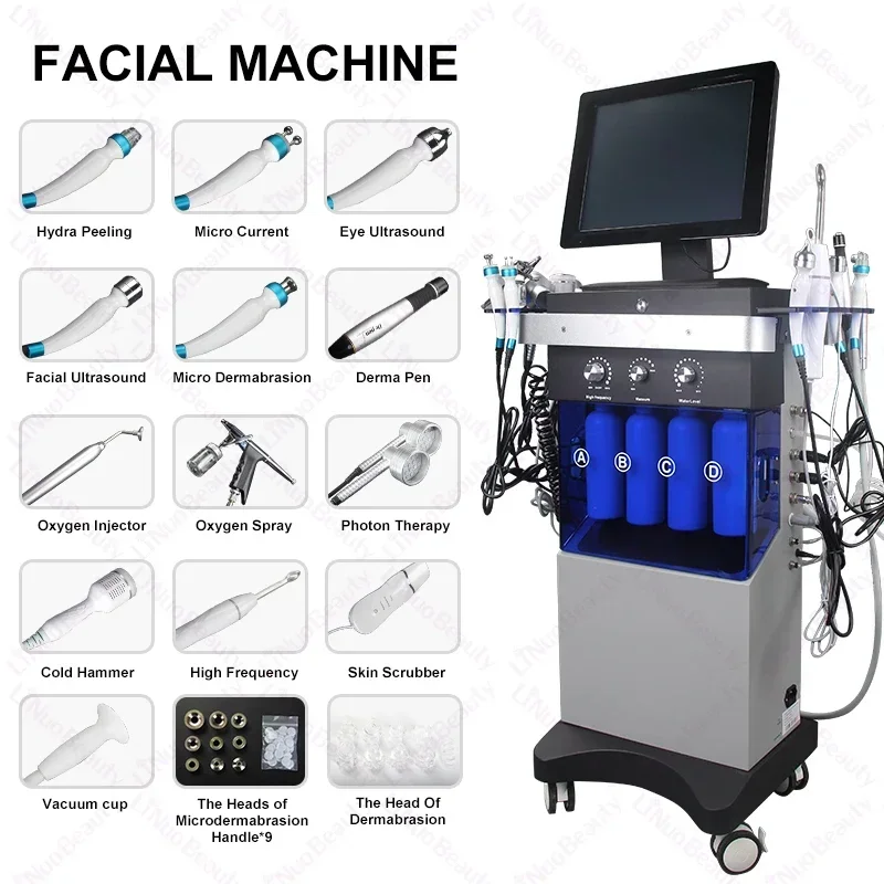 Skin Care 14 IN 1 Hydra Diamond Peeling Hydro Microdermabrasion Oxygen Jet Aqua Facial Cleaning Hydra Dermabrasion Facial Machin