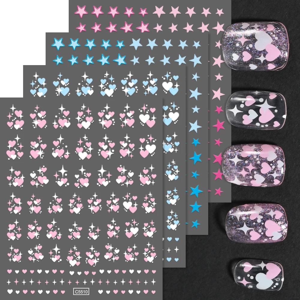 1 個レッドコンビネーションスターライトネイルアートステッカーマカロン星空愛ピンクブルー粘着ネイルデカールバレンタインデーネイルアート