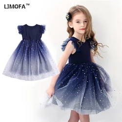 LJMOFA Summer Girl Dresses Princess Star Sleeveless Tulle Tutu Dress For 4-8Y Kids Birthday Party Shaggy Dress 유아 원피스 D229