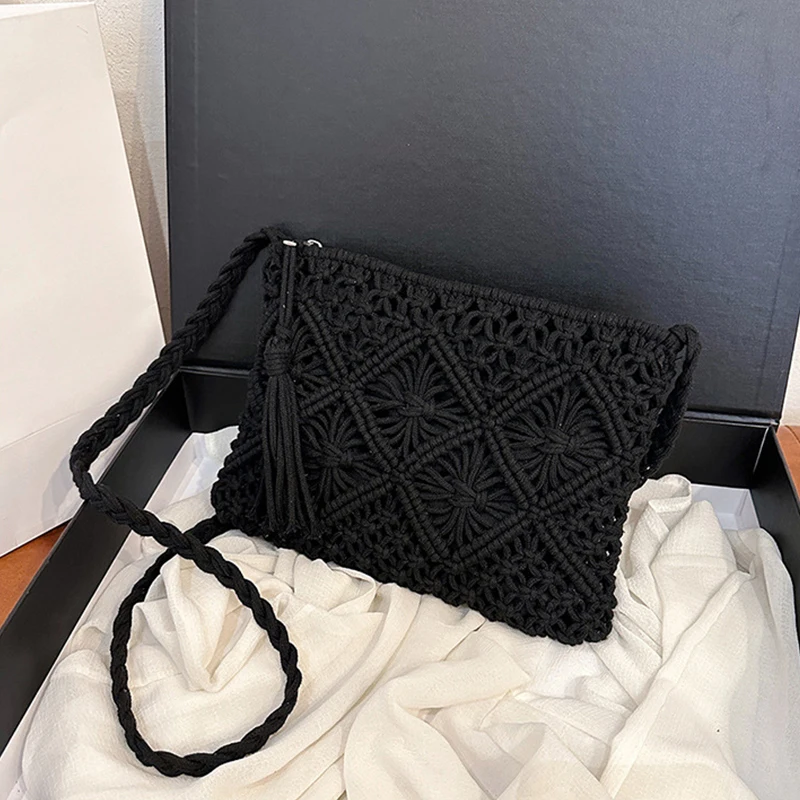 Mode Woven Aushöhlen Schulter Taschen Stroh Sommer Umhängetasche Strand Reise Handtasche Weiblichen Beutel Frauen Messenger Taschen 2024 – Detail 22