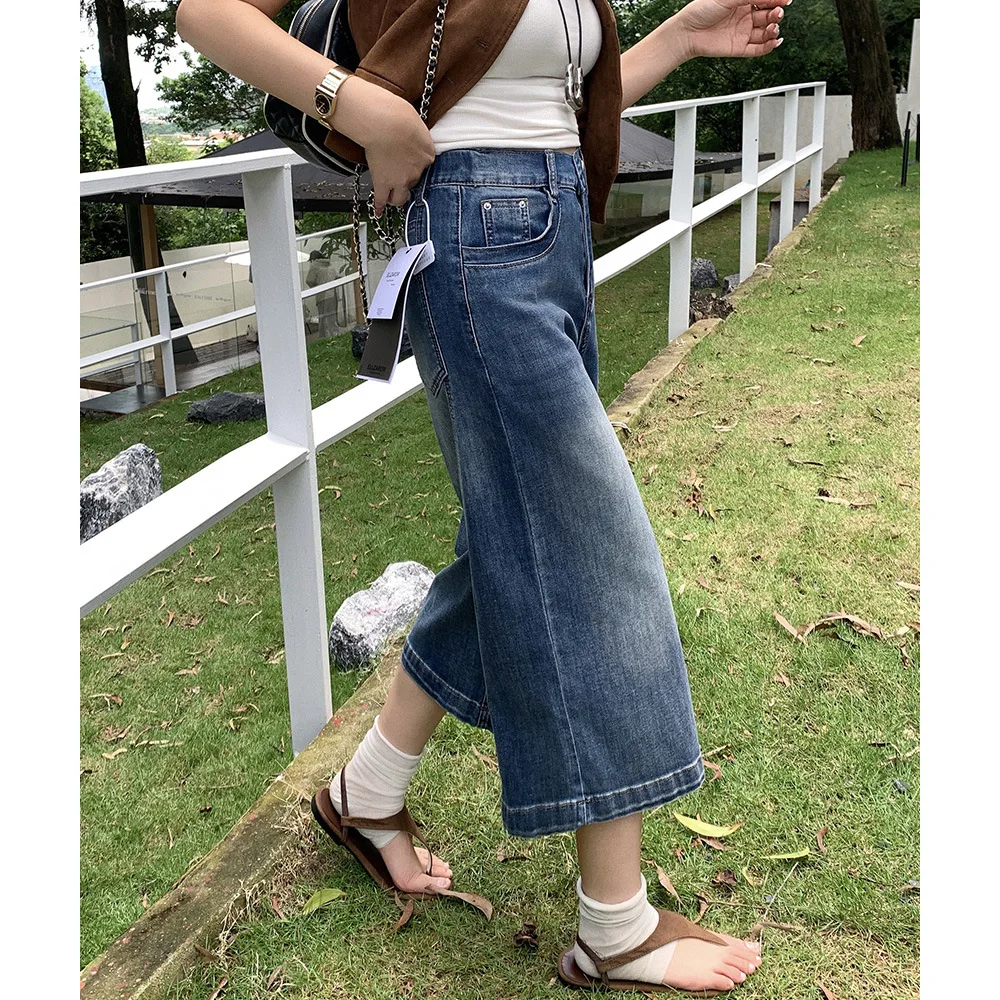 2026 Summer Plus Size Women High Waist Stretch Narrow Boyfriend Wide Leg Jeans Mid Capri Pants For Curvy Ladies 2623 view 5