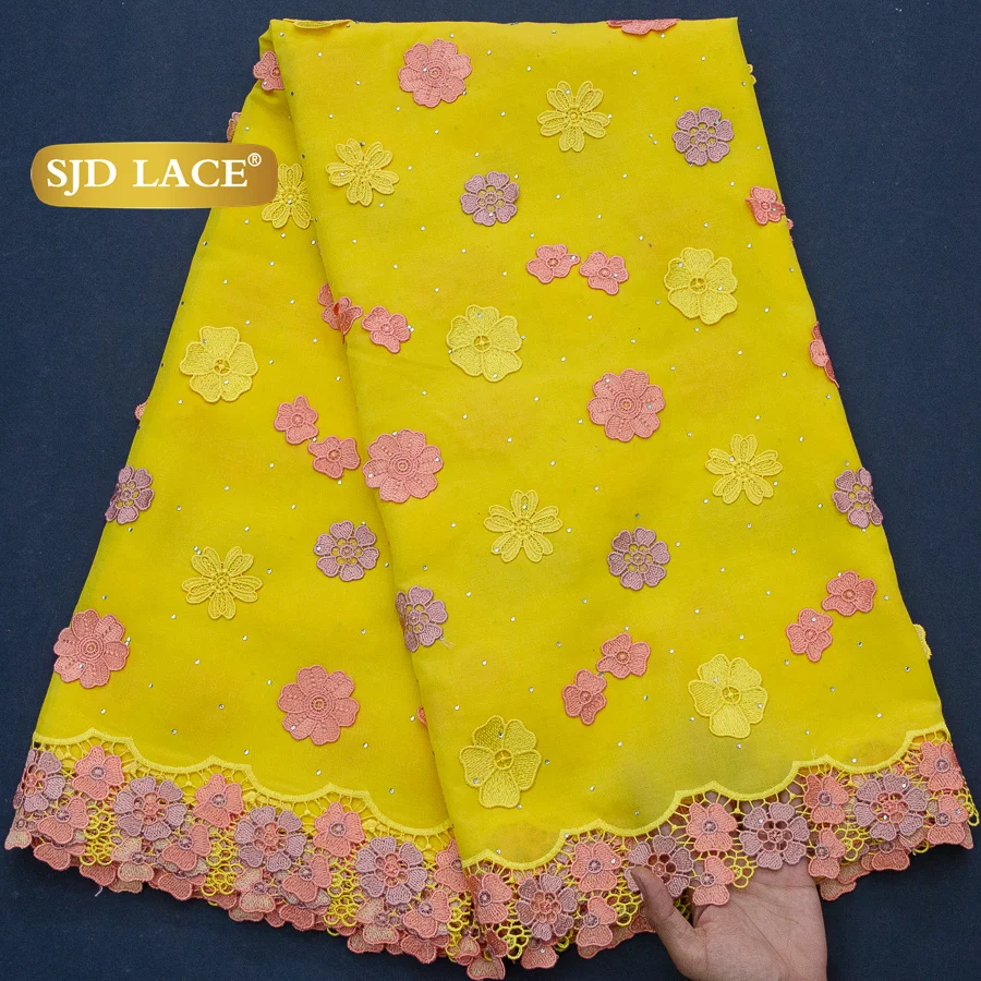 

Кружевная ткань SJD LACE из африканского хлопка, 5 ярдов, новейшее швейцарское кружево-вуаль 2026 года, нигерийское кружево с кулиской для женских свадебных платьев 4727
