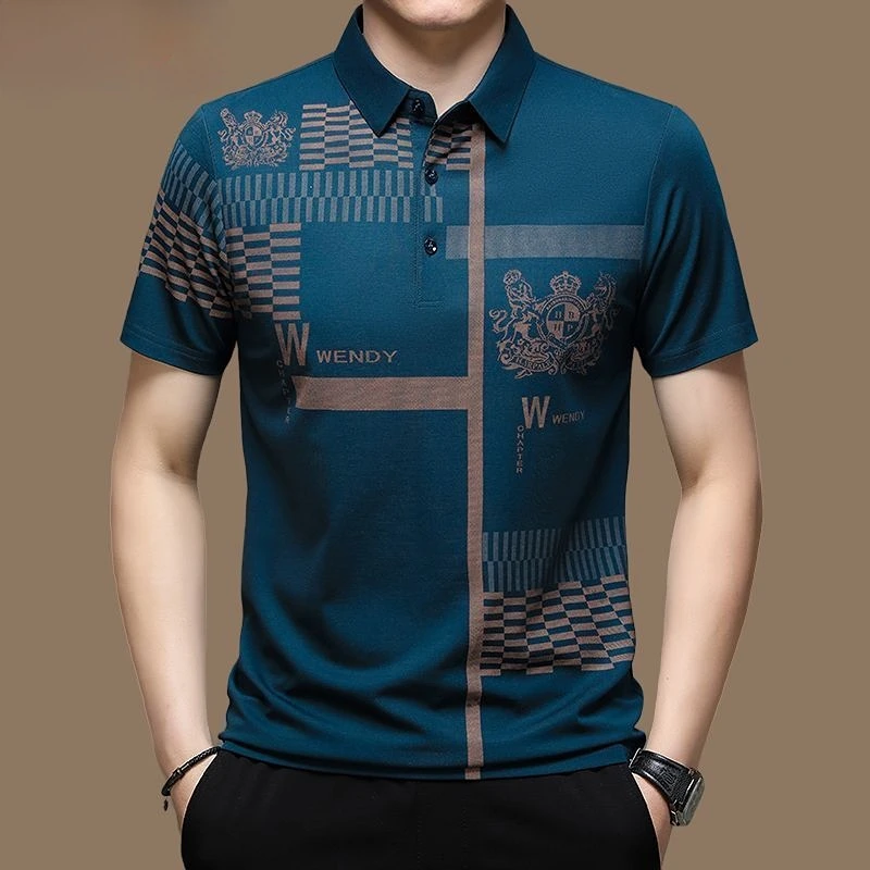 Men's Polo Short Sleeved Casual Men's Clothing Micro Elastic Breathable Button Polo Men Fashion Top Daily Shirt