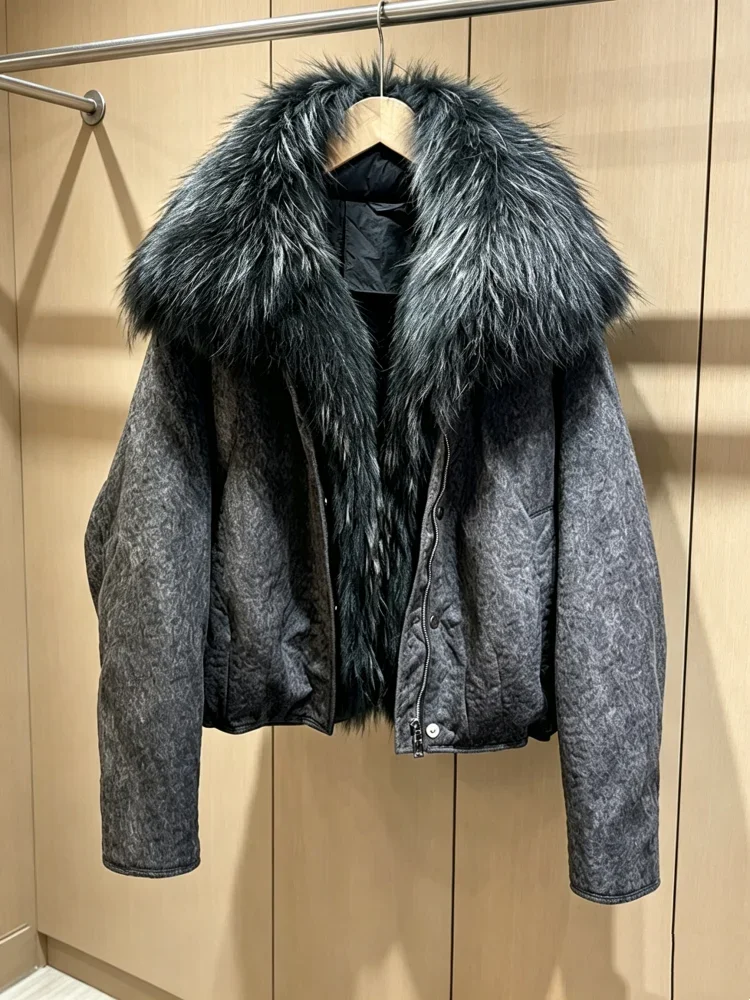 OFTBUY Thick Warm Puffer Coat Women Large Real Natural Raccoon Fur Clothing New 90% White Duck Down Jacket Fashion Female Parkas