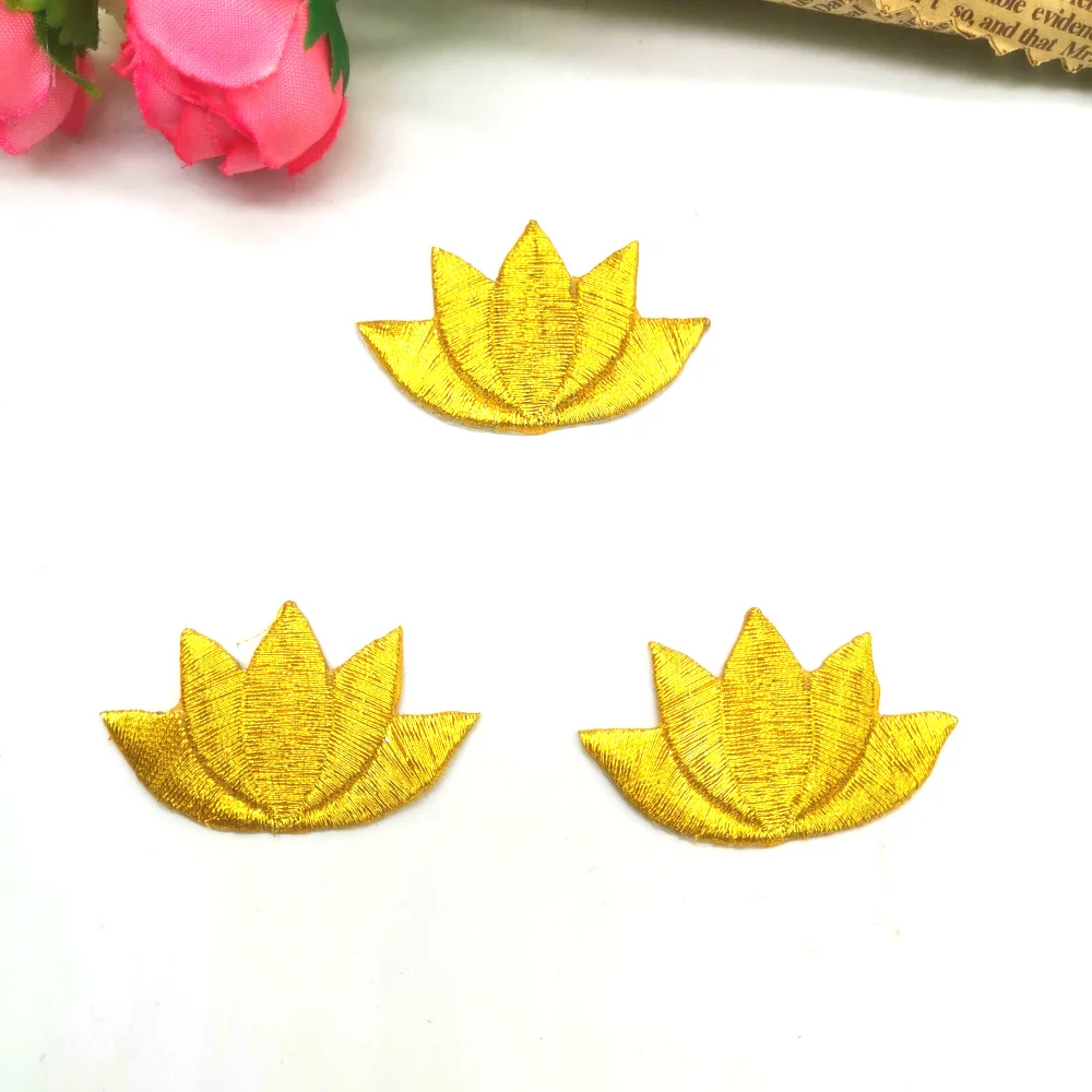 10 Pieces Gold Embroidered Patches Iron On Flower Appliqued Cosplay Costumes Lotus Flower Trims Crown Appliques