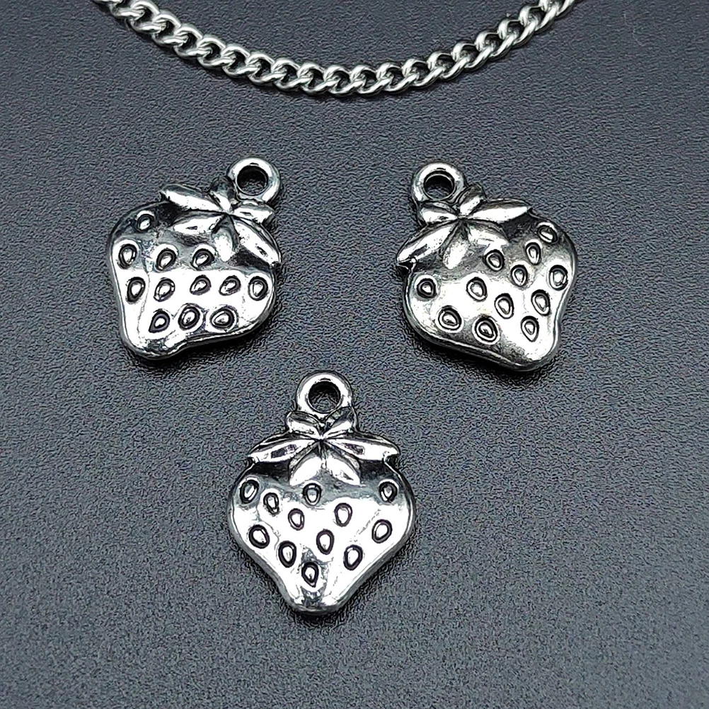 

50 Pcs Women Strawberry Pendant Ornaments Keychain Charm Ancient Silver Jewelry Charms