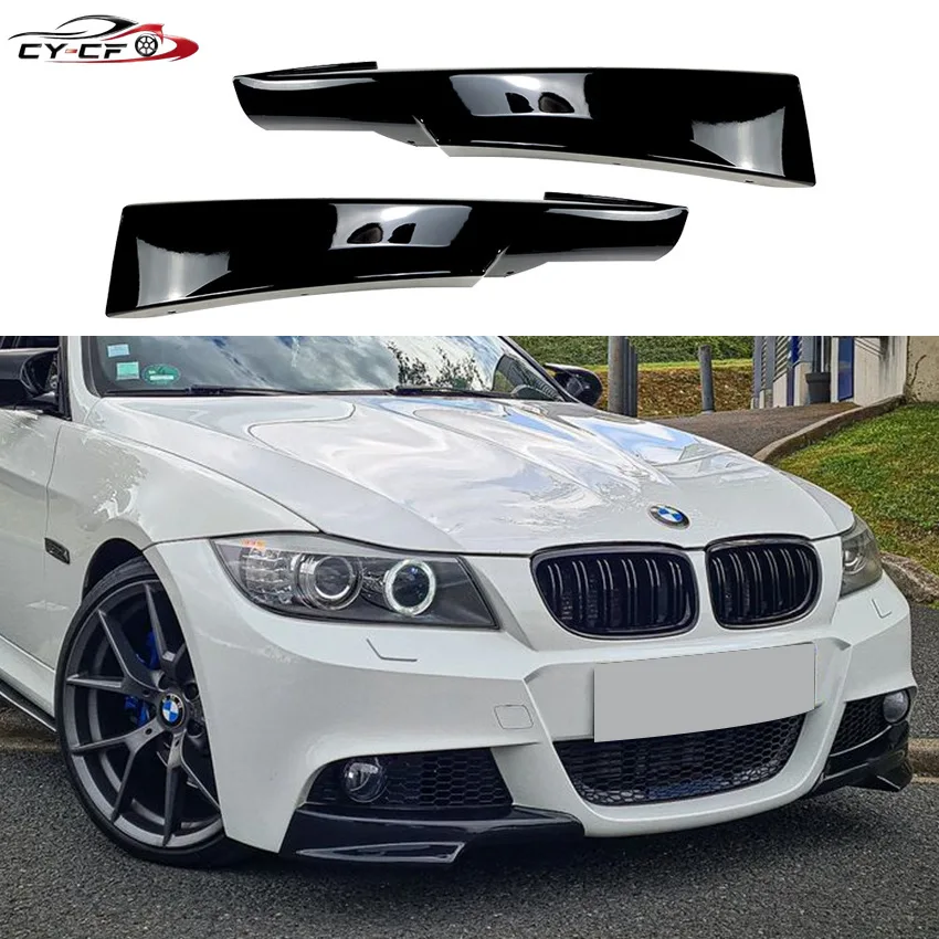 For BMW 3 Series E90 E91 M-Tech LCI 2009-2012 Front Bumper Splitters Lip Pair Glossy Black Car Diffuser Splitter Spoiler Cover