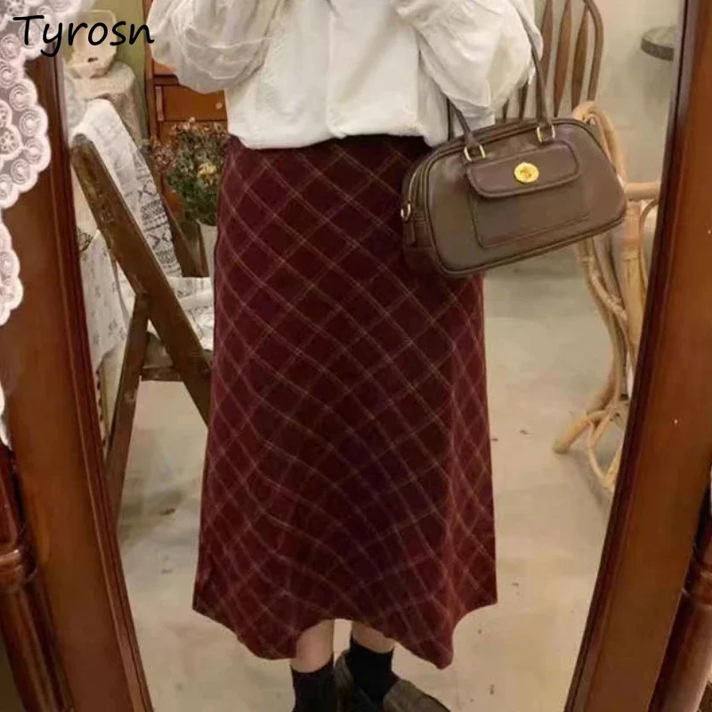 Plaid Skirts Women Warm Vintage Autumn Literary A-line Japanese Style Elegant Girls High Waist Tender Harajuku Casual Y2k Faldas