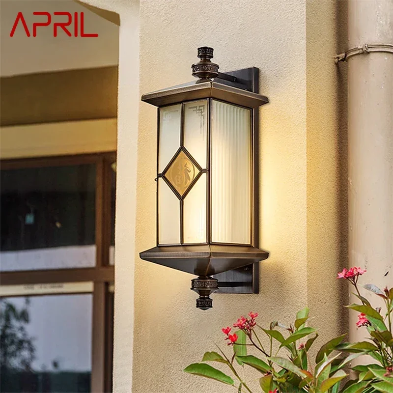 

APRIL Contemporary Solar Brass Outdoor Wall Lamps Simplicity Waterproof Creative Balcony Hallway Courtyard Villa Gate Hotel