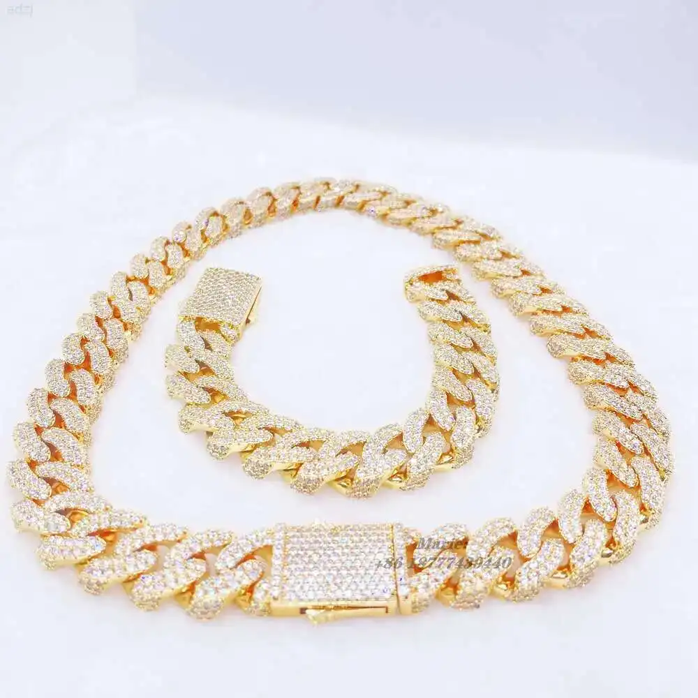 

Hiphop Jewelry 18mm Custom Cuban Link Chain Jewelry Necklace Moissanite Cuban Link Chain Jewelry Suit