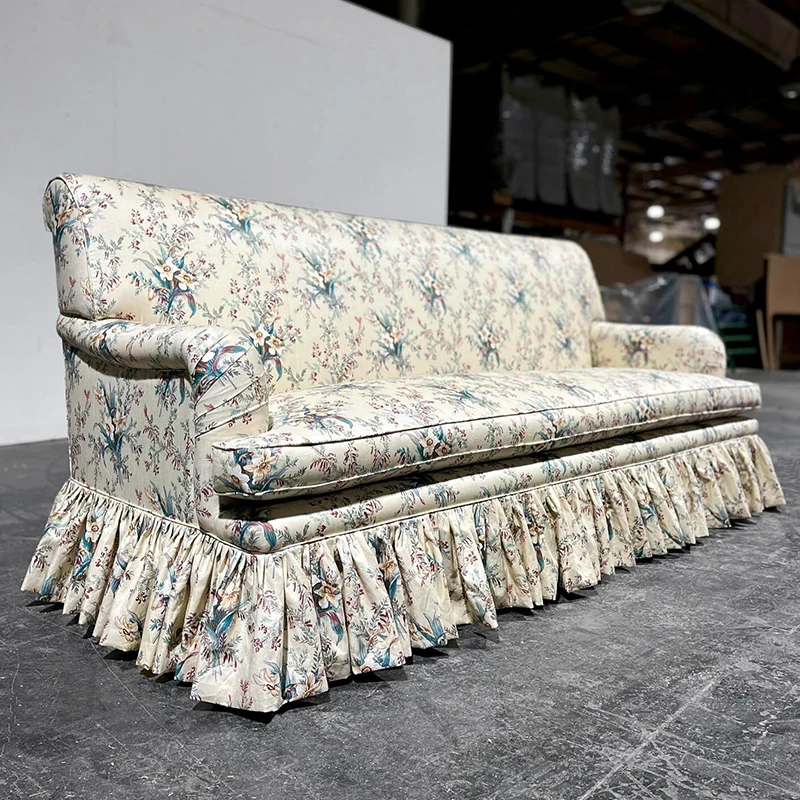 

retro fabric sofa living room small apartment printed double sofa pastoral high-end three-person oil painting sofa