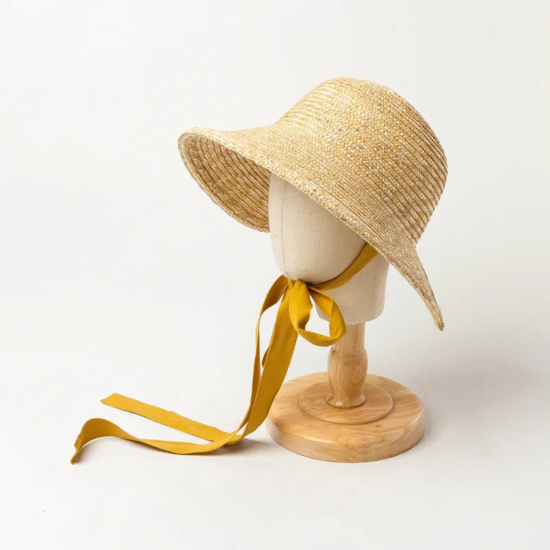 Handmade Kid's Sun Hat with Braided Straw and Wide Brim for Outdoor Adventure Designer Bucket Hat