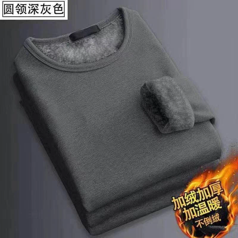

Autumn Winter Oversized Thick Warm Underwear Top Men Long Sleeve Add Velvet All-match Bottomed T-shirt Male Solid Pullover Tees