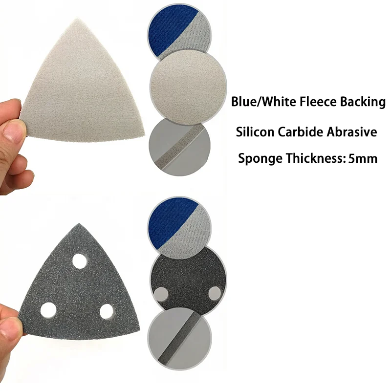 

80x80x80mm Flocked Triangle Sponge Sandpaper Sanding Discs Pad No hole/3 Holes 300-3000 Grit Wet&Dry for Polishing&Grinding
