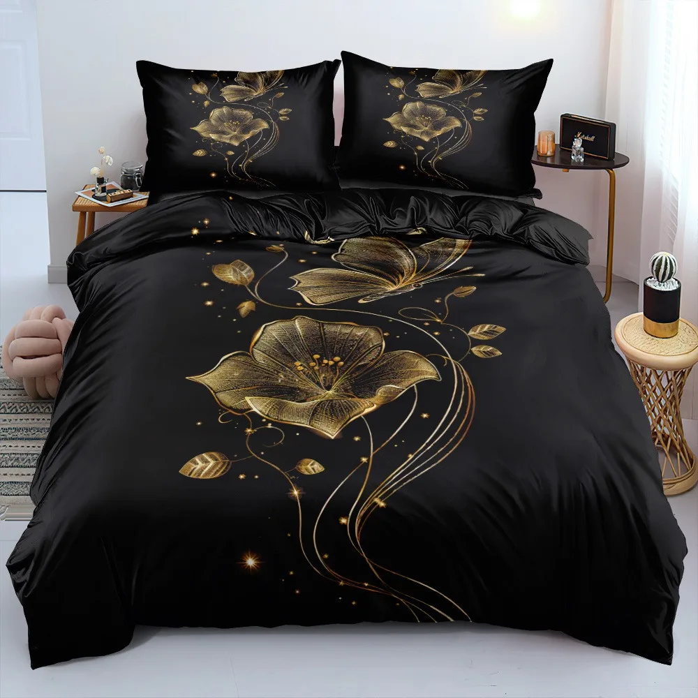 

Golden Flower Bedding Set 3D Printed Duvet Cover Set Soft Single Twin Double Queen Size Bed Set Home Decorations For Bedroom
