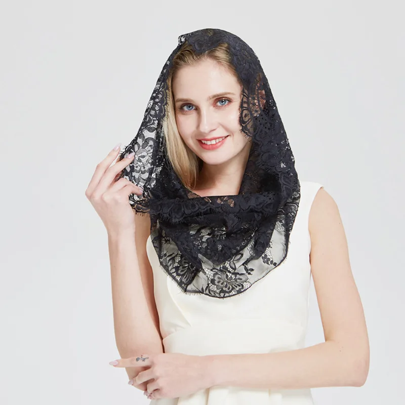 Europese en Amerikaanse stijl grensoverschrijdende nieuwe kanten holle rozensluier voor dames zwart-wit ademende sluier Koreaanse stijl tria