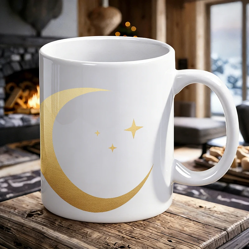 

Islamic Golden Star and Crescent Ceramic Mug, Coffee Cup, Milk Cup, Office Tea Cup, Drinking Cup, Does Not Fade,Gift for Friends
