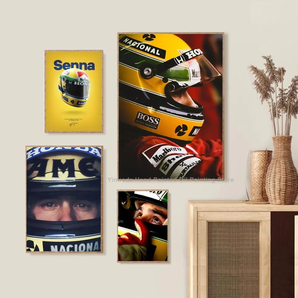 F1 Ayrton Tacing Driver Senna Poster Stickers Living Room Bedroom Entrance Cafe Wall Art Decoration Painting Aesthetic Decor