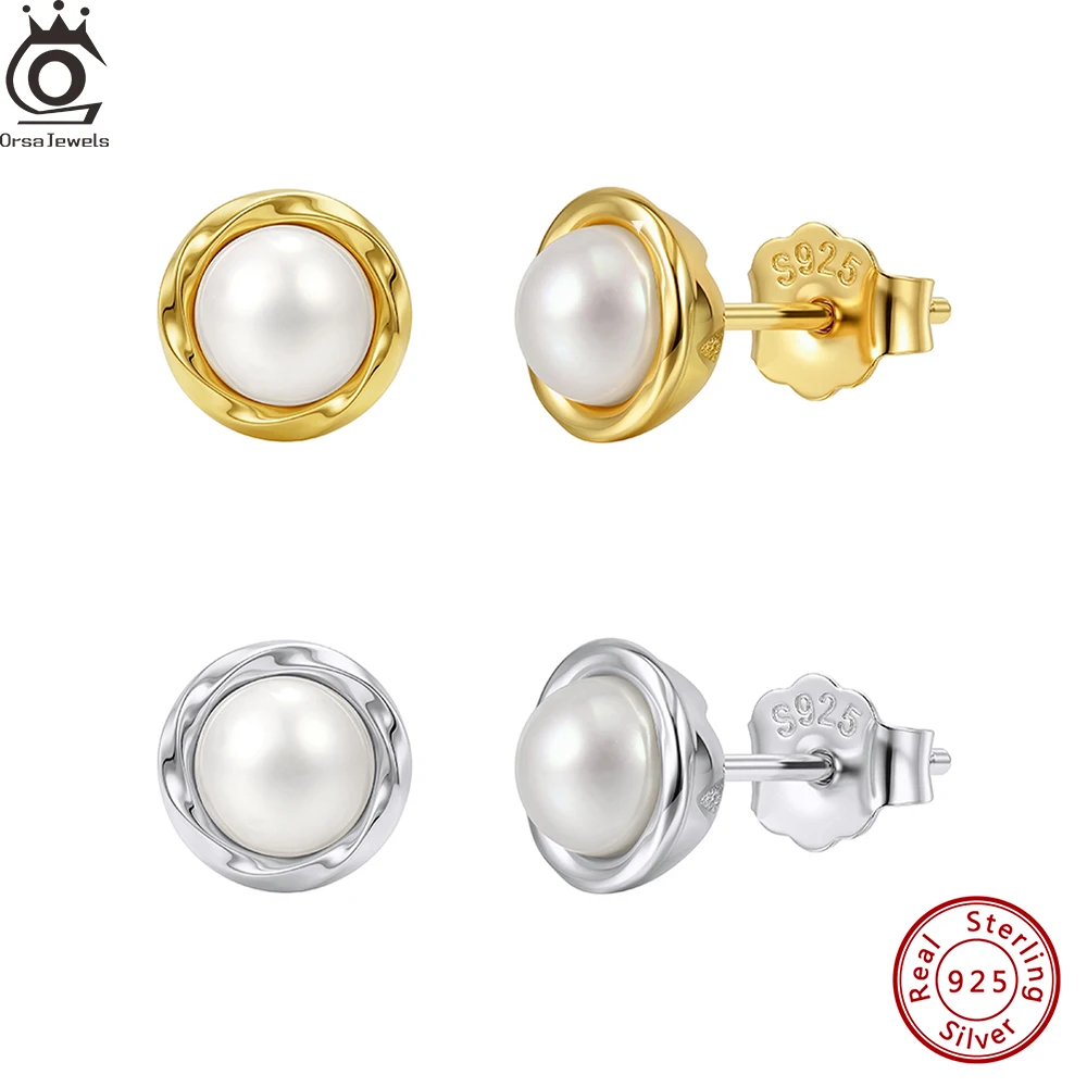 

ORSA JEWELS 925 Sterling Silver Simple Sweet Spiral Pearl Beads Stud Earrings for Women Fashion Party Piercing Jewelry GPE134