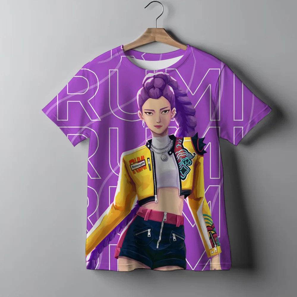 KPop شيطان الصيادين التعادل صبغ تي شيرت لفتاة قصيرة الأكمام بلايز رومي ميرا زوي طباعة تي شيرت لطيف الصيف ملابس الأطفال