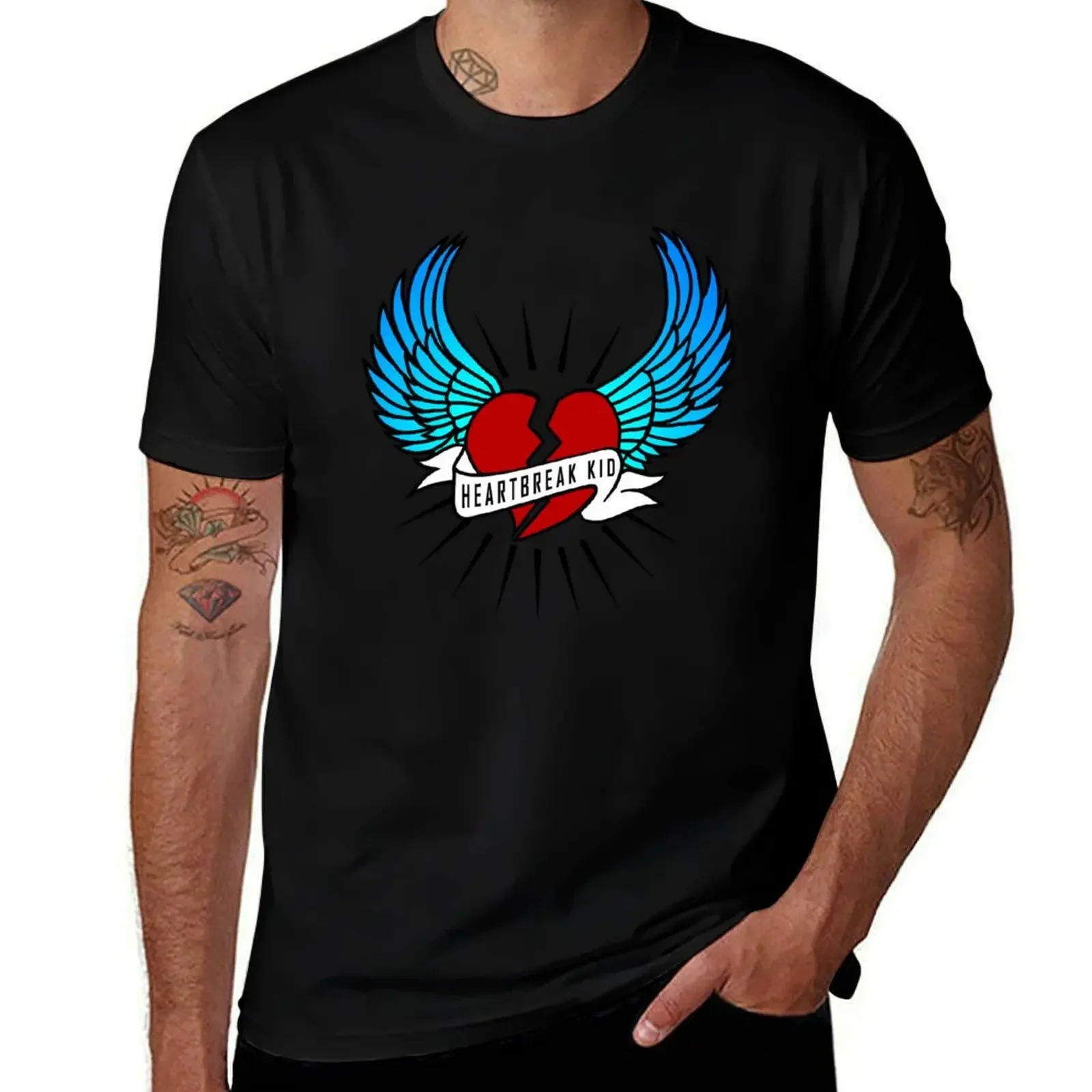 Heartbreak Kid - blue wings, black broken heart T-Shirt Louboutins blacks black t-shirts for men