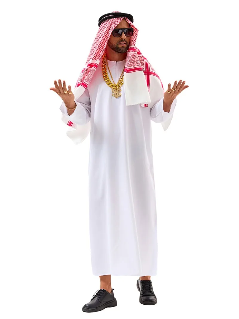 Arabian Prince White Robe Men Arab Sheikh Cosplay Costume Shepherd for Adult Halloween Carnival Party Fantasia Costume Accessory view 6