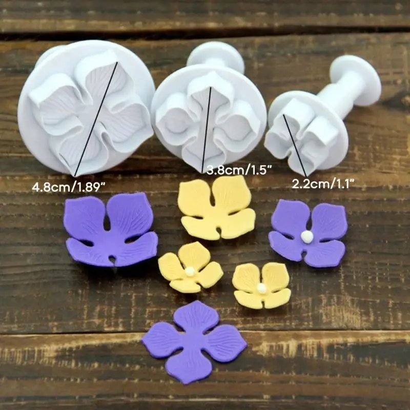 

G6KF Set of 3 DIY Fondant Mold Multi-Shapes Fondant Stamps Kitchen Baking Supplies