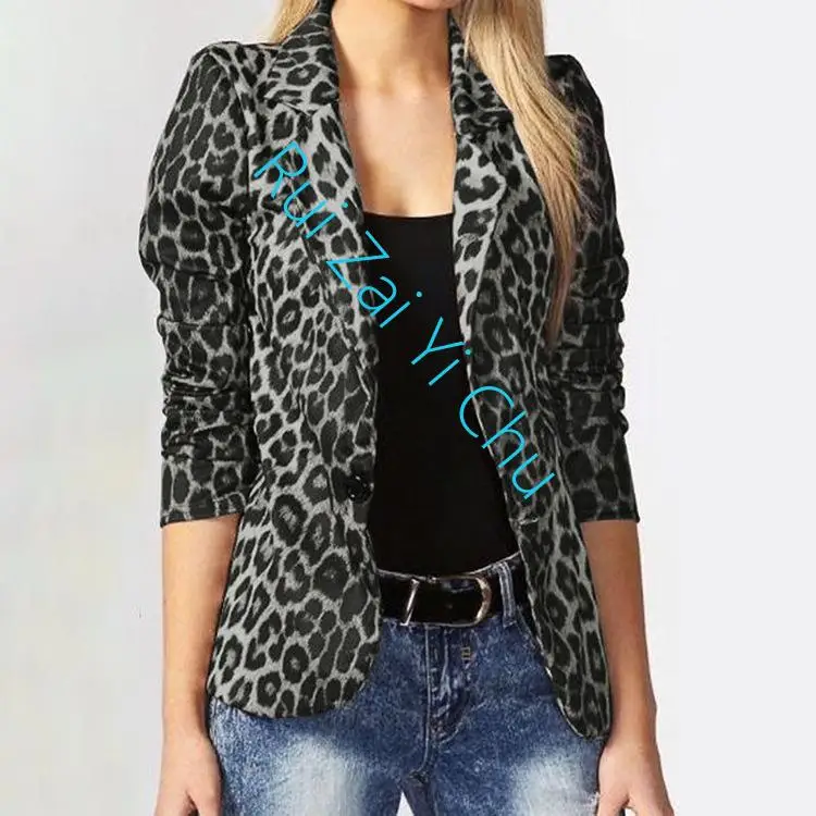 Women Leopard Fashion Women\\\\\'s Blazer Office Print Top Plus Size Cheap Wholesale Button Jacket Thin Suit Slim Fit Spring Summer