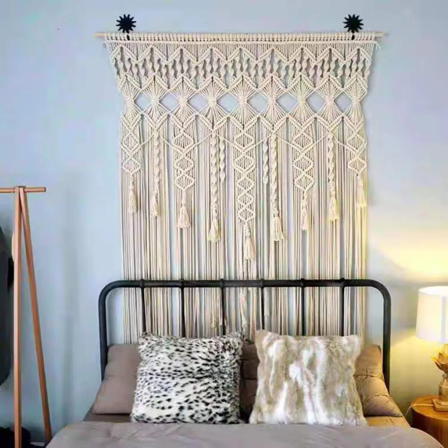 Hand Woven Cotton Macrame Wall Hanging Tapestry Curtains  Window Curtain Panels Handmade Art Backdrop Decor