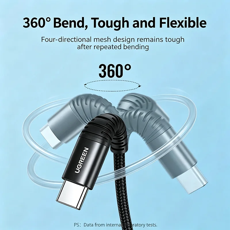 UGREEN USB2.0 to Type-C 6A Fast Charging Cable Aluminum Alloy Shell Long Strain Relief Charger Cord