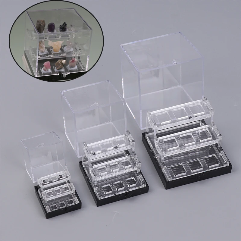 Small Acrylic Three Layer Raw Stone Storage Box Loose Stone Crystal Stone Storage Box Mineral Display Box Acrylic Display Rack