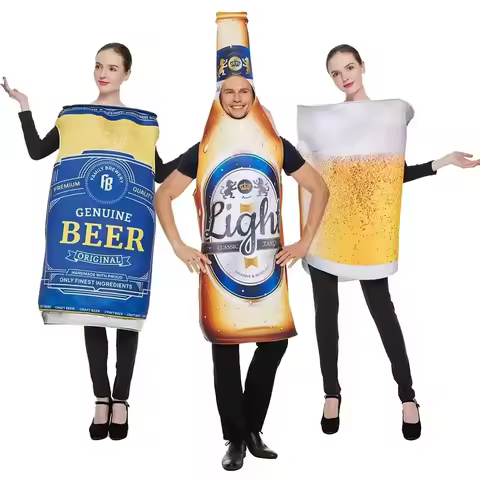 Adult Funny Cosplay Beer Costume Unisex Whisky Rum Bottle Jumpsuits Carnival Dress Up Party Performance Festival Halloween