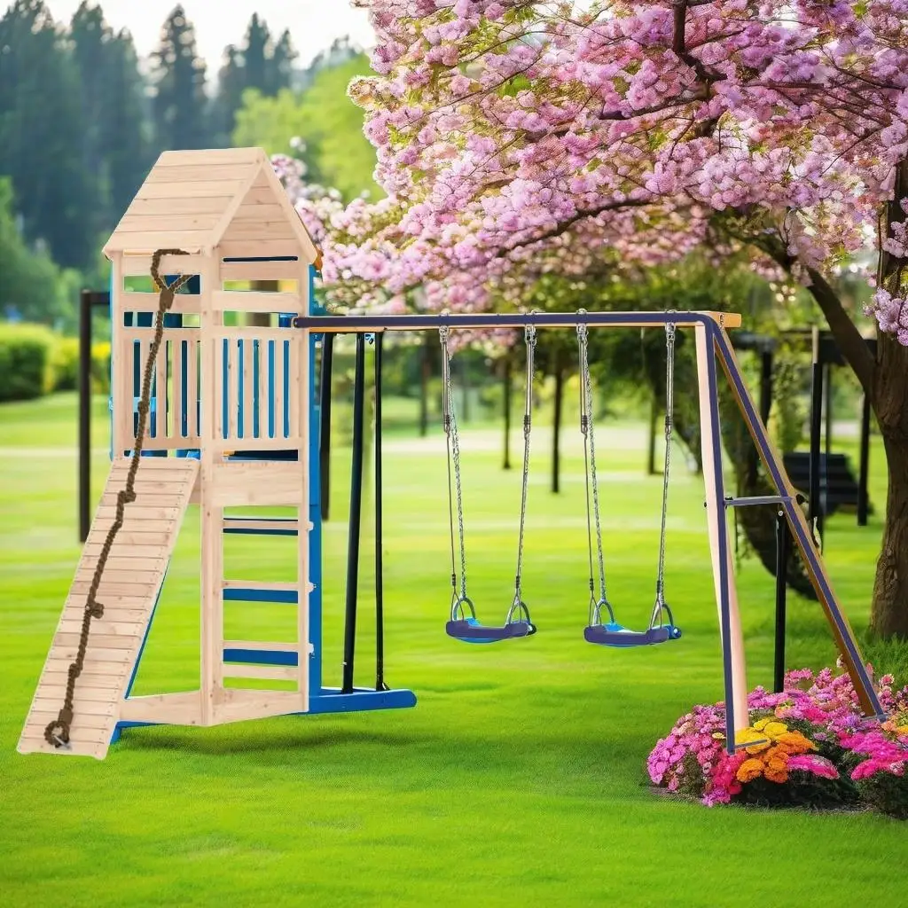 

Premium Solid Wood Pine Outdoor Playset for Kids - Durable & Safe Adventure Playground