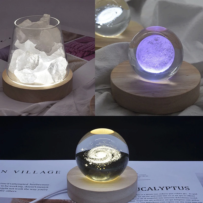 1/2/4Pcs Round Wooden LED Night Light Base for Decorative Holder Display Stand For Crystals Glass Ball Decor Art Ornament
