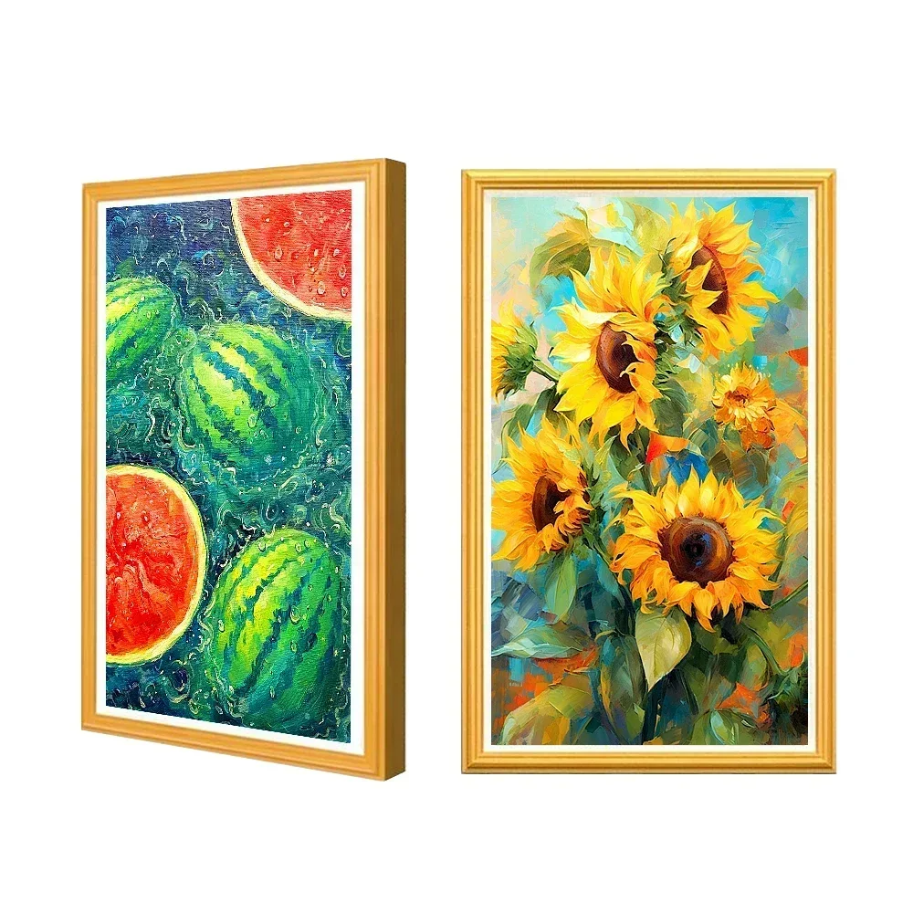 2026/Restaurant Bar Hotel Decoration Stylish 32 inch Wood Frame Advertising Art Painting Photo Display LCD Touch Screen Player