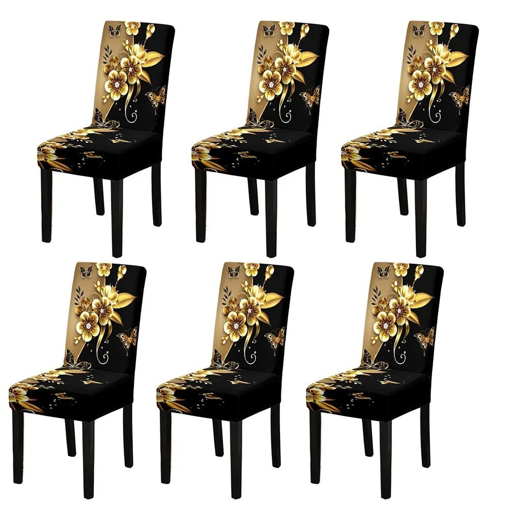 2/4/6pcs Printed All Inclusive Milk Silk Chair Covers Dust-proof New Look of Chair Easy To Install Remove Fit Dining Room Study