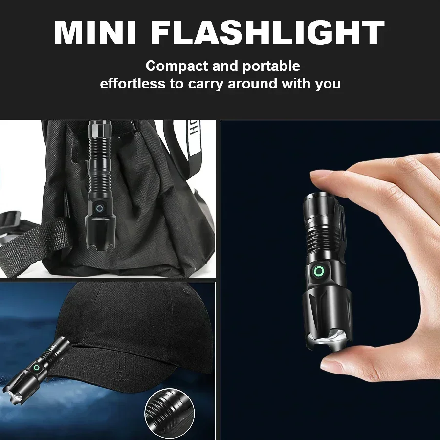 Strong Lighting LED Flashlight USB Rechargeable Portable Outdoor Small Torch Waterproof Emergency Light Powerful Working Lamp