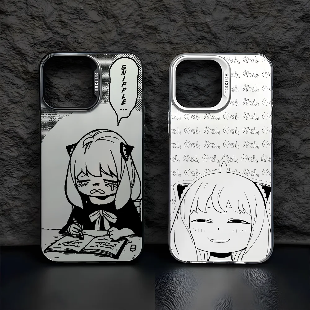 

Anime-S-Spy-F-Family Anya Phone Case For IPhone 16 15 14 13 12 11 Pro Max Black Matte Multicolor Laser Metallic Aurora Funda