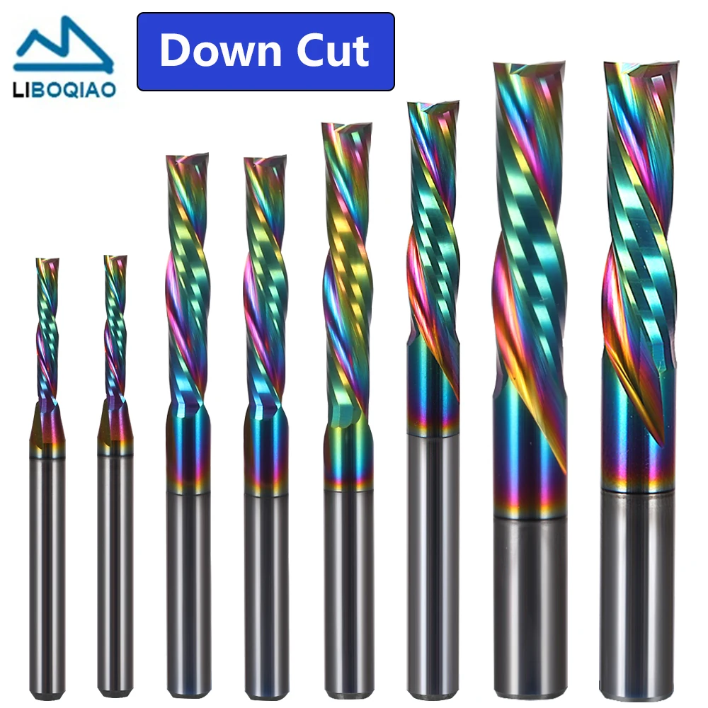 10PCS Left Spiral Carbide EndMill Router Bit 3.175/4/5/6mm Two Flutes Tungsten Steel Down Cut Milling Cutter Acrylic PVC Wood