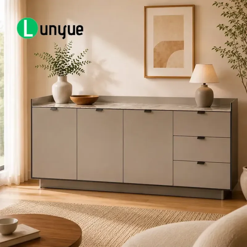 Modern Minimalist Eco Friendly Side Cabinet with Marble Top Multiple Storage Drawers Living Room Furniture Space Saving