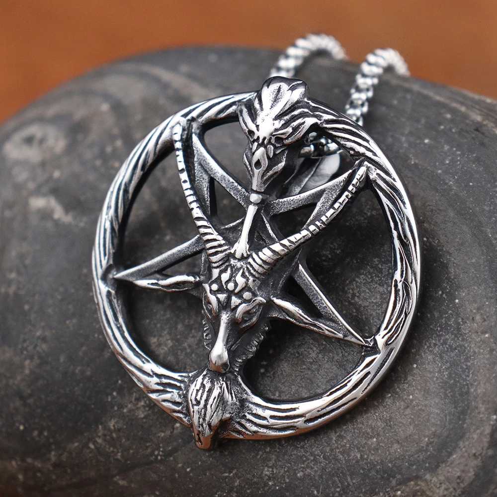 Stainless Steel Retro Design Goat Head Pendant Chain Gift Creative Pentagram Ram Necklace Amulet Fashion Charm Jewelry Wholesale