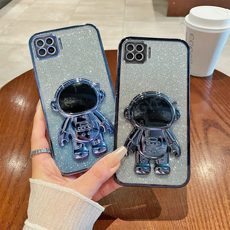 For OPPO A73 Case Soft Silicone Plating Bling TPU OPPOA73 Phone Casing Protective Cellphone Back Cover With Astronaut Bracket