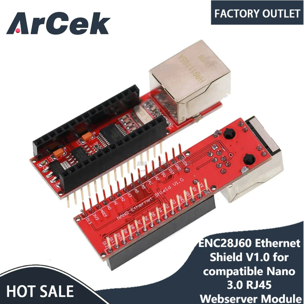 1PCS ENC28J60 Ethernet Shield V1.0 for Compatible Nano 3.0 RJ45 Webserver Module