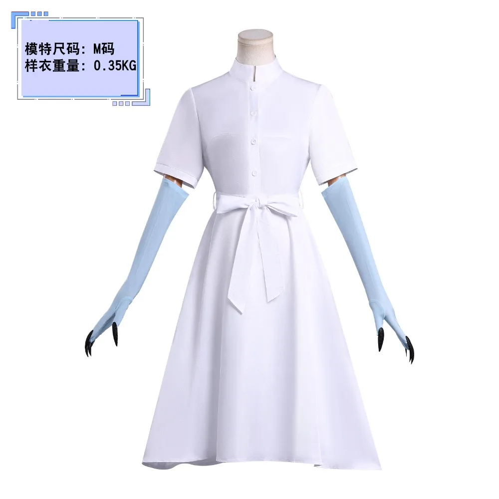 

The Girl Who Wants To Eat Me Non-Human Cosplay Costume Mermaid Shiori White Dress with Gloves Accessory Halloween Party Outfit
