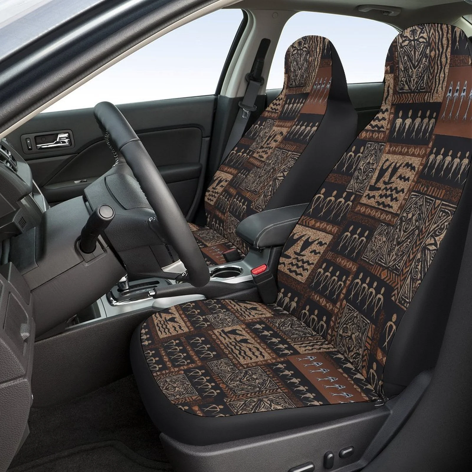 Tribal Patterns Themed Car Seat Cover Set For Most Cars, Trendy High-quality Car Seat Protector Covers Full Set, Car Seat Cover