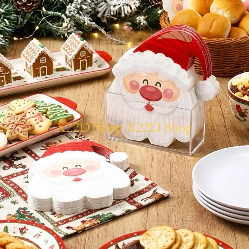 X22D Christmas Table Napkins 20PCS Paper Napkin with Die Cut Holiday Theme Design
